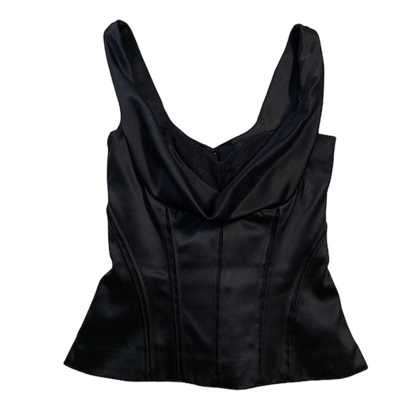 White House Black Market Bustier Corset Blouse Black Satin Size 10 - Picture 11 of 11